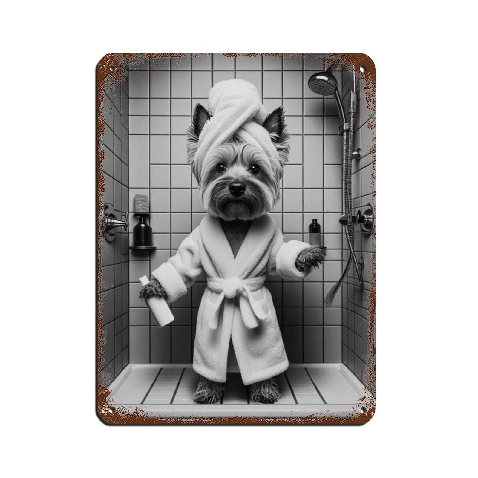 Cairn Terrier Dog Bathroom Art (2) Retro Poster Metal Tin Sign Chic Art Retro Iron Painting Bar People Cave Cafe Family Garage Poster Wall Decoration 12x16inch(30x40cm)