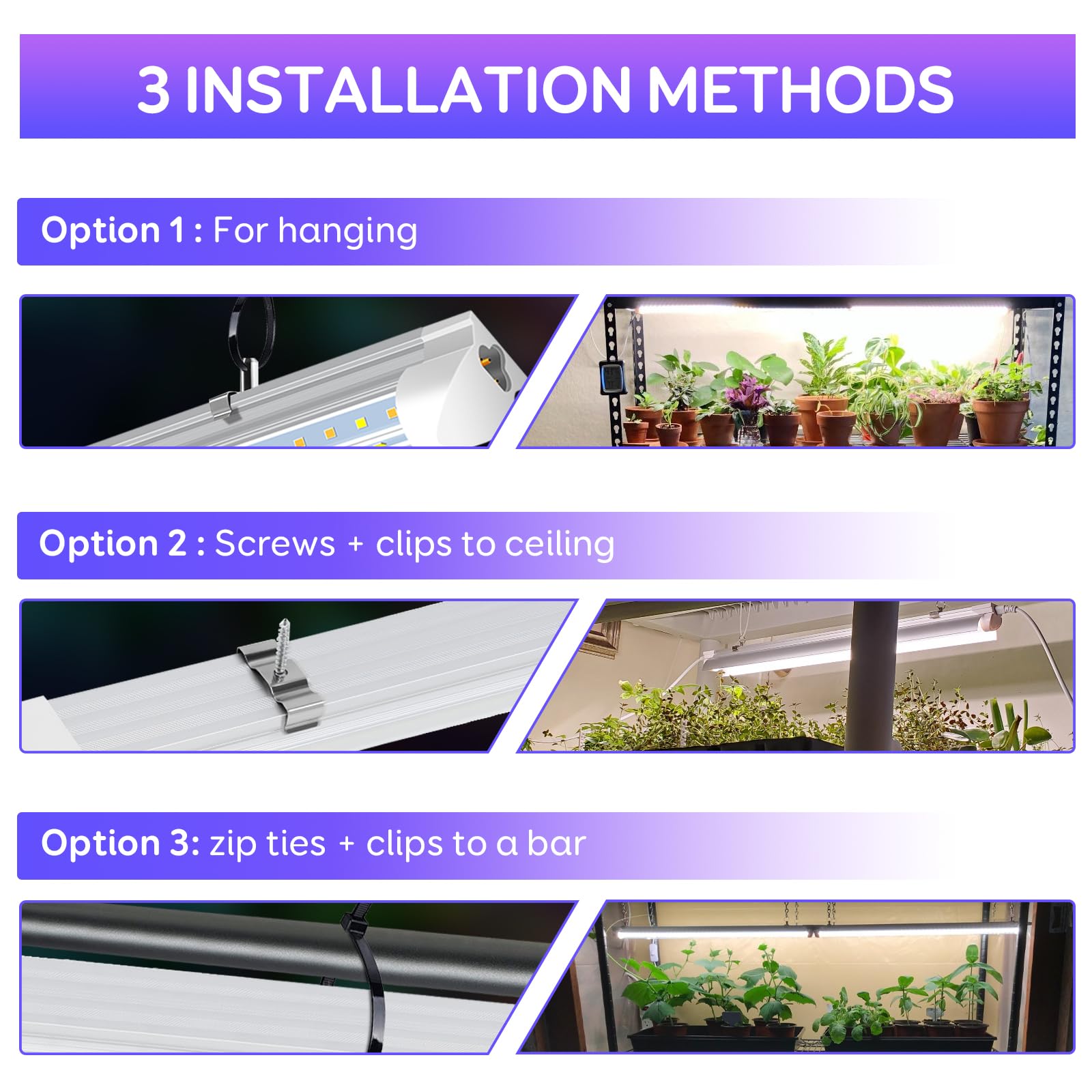 Niello T8 8PCS Lampada per Piante, Full Spectrum 60CM lampade LED Coltivazione, Lampada per coltivazione di piante con riflettore/Design a catena a margherita per semina,scaffali di coltivazione