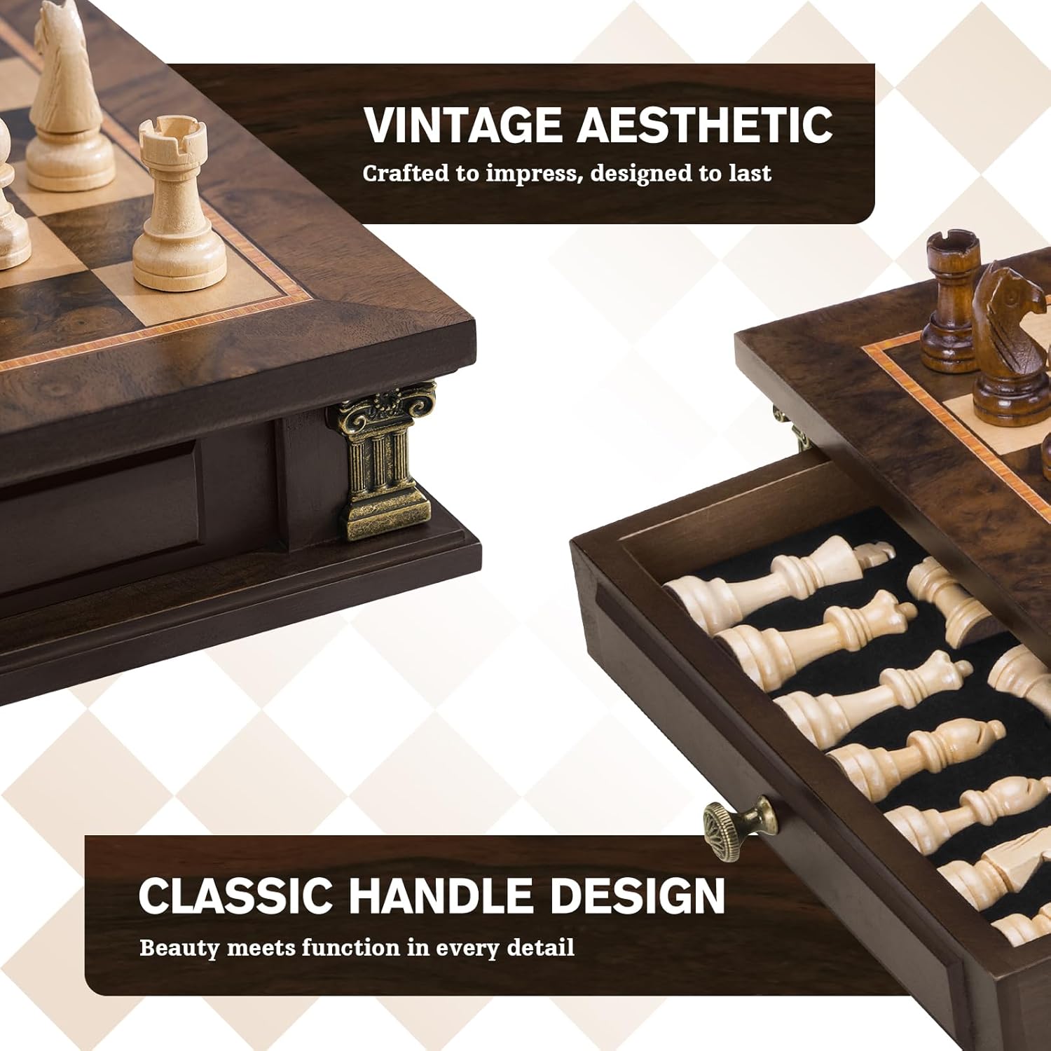 Peradix Magnetic Chess Set with 2 Built-in Storage Drawers, 12 inch Wooden Strategy Board Games, 2 Extra Queens, Travel Magnet Chess Game for Adults, Kids and Family Game Night, Gift Package