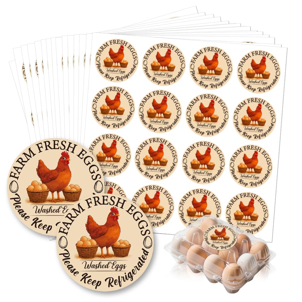 GOMAKERER 320 Pcs Farm Fresh Egg Carton Labels, Colorful Round Egg Handling Stickers Waterproof Self-Adhesive Egg Packaging Stickers for Box Container Carton Farm Supplies