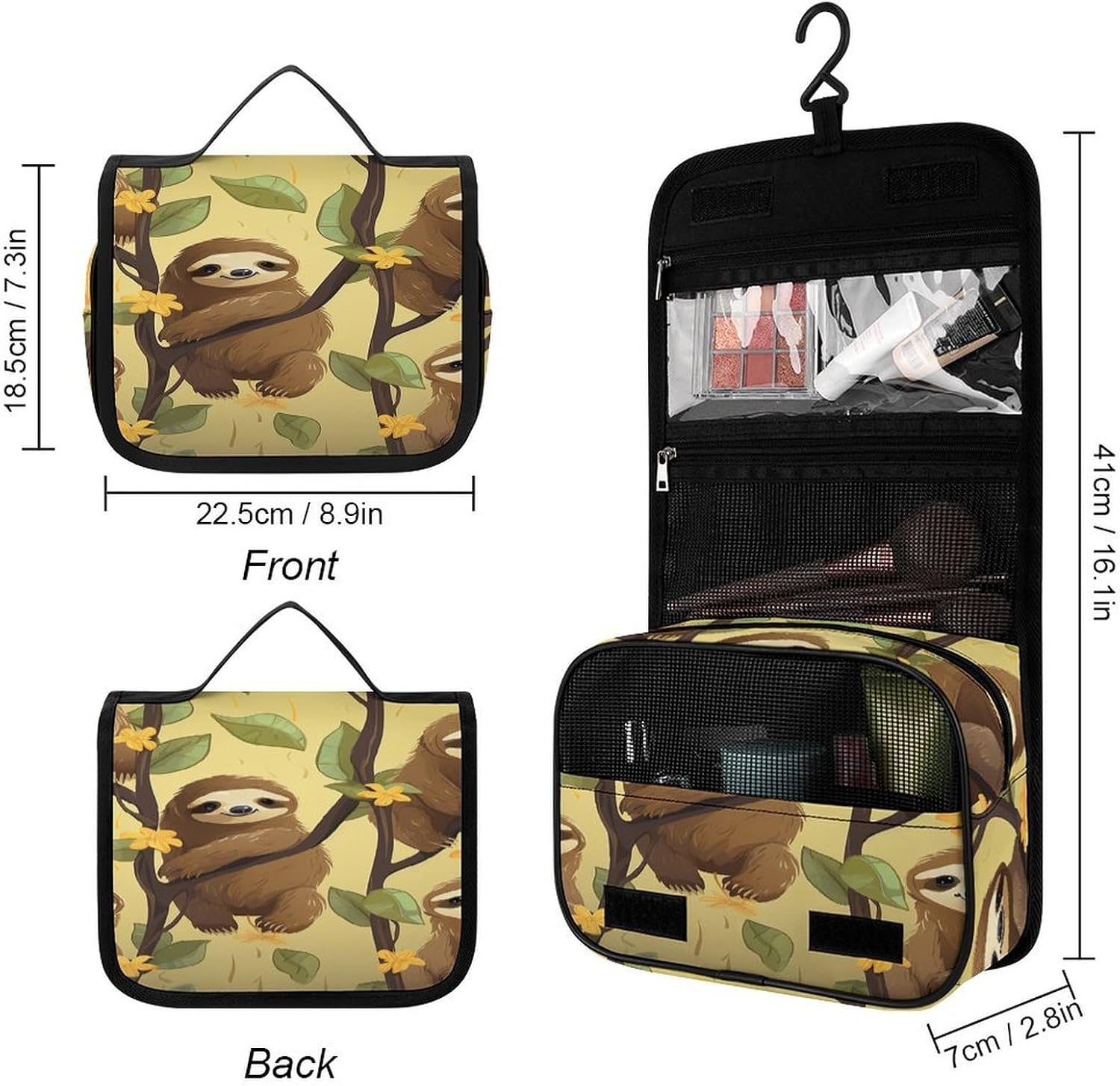 Cute Cartoon Sloths Wash Bag Portable Makeup Pouch image 2
