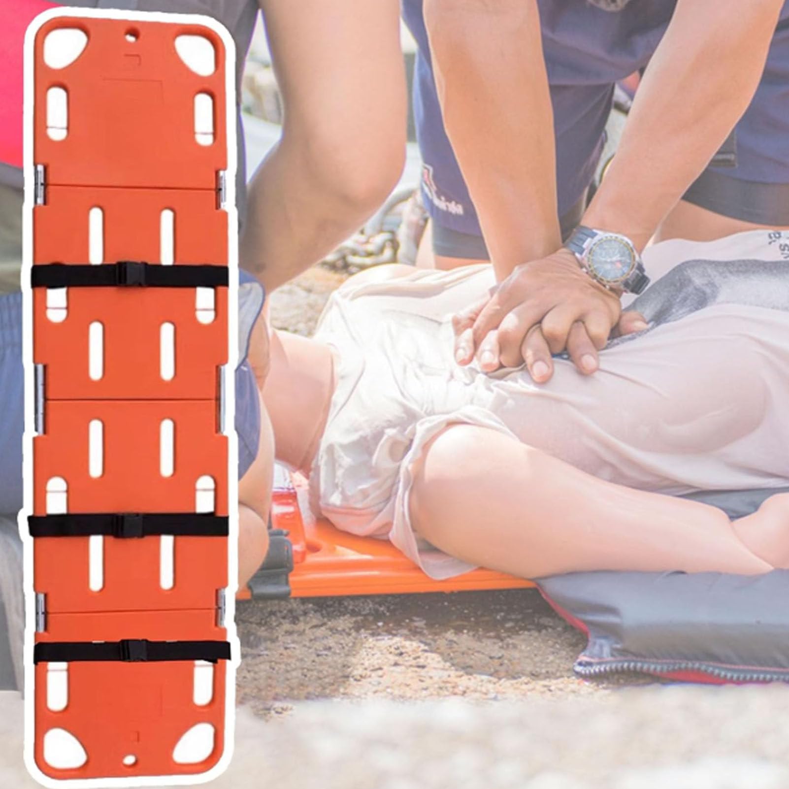 Hopfällbar ryggradsbår, ryggbräda för patient, förflyttningsryggbräda, ambulansbår, bärbar patienttransport, räddning, lättvikts-PE-plast, ambulansbår 4Folds