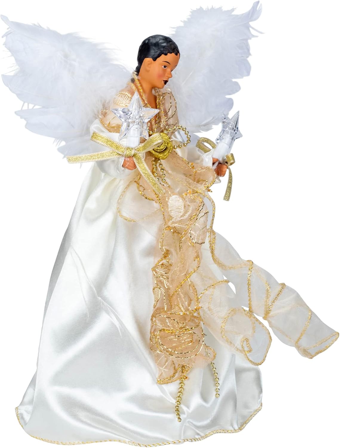 Kurt S. Adler, Inc. UL2219 Kurt Adler 10-Light 12" Ivory & Gold Black Angel Treetop