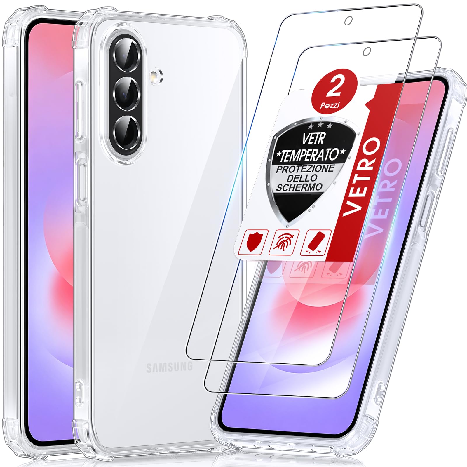 LeYi Cover per Samsung Galaxy A27 5G con 2 Vetro Temperato(Trasparente) | Custodia Armor Clear Silicone Morbida Puro Soft TPU Gel Bumper Originale Slim Crystal Antiurto Case per Telefono Samsung A 27