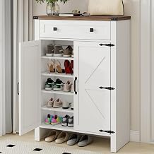 Halitaa Shoe Cabinet, Farmhouse Shoe Storage Organizer, Shoe Storage Cabinet with Doors & Drawer, Boots High-Shoe Cabinet Organizer for Entryway Living Room Hallway, White