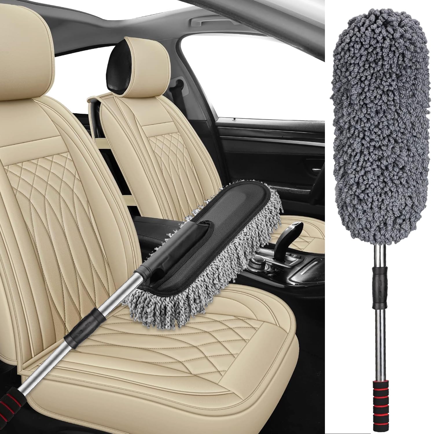 Pivalo Soft Microfiber Car Duster Brush Scratch Free Interior Exterior Multipurpose Lint-Free Cleaning & Detailing Tool with Extendable Long Handle for Motorcycle SUV RV Truck Vehicles (1Pc, Grey)-image-11