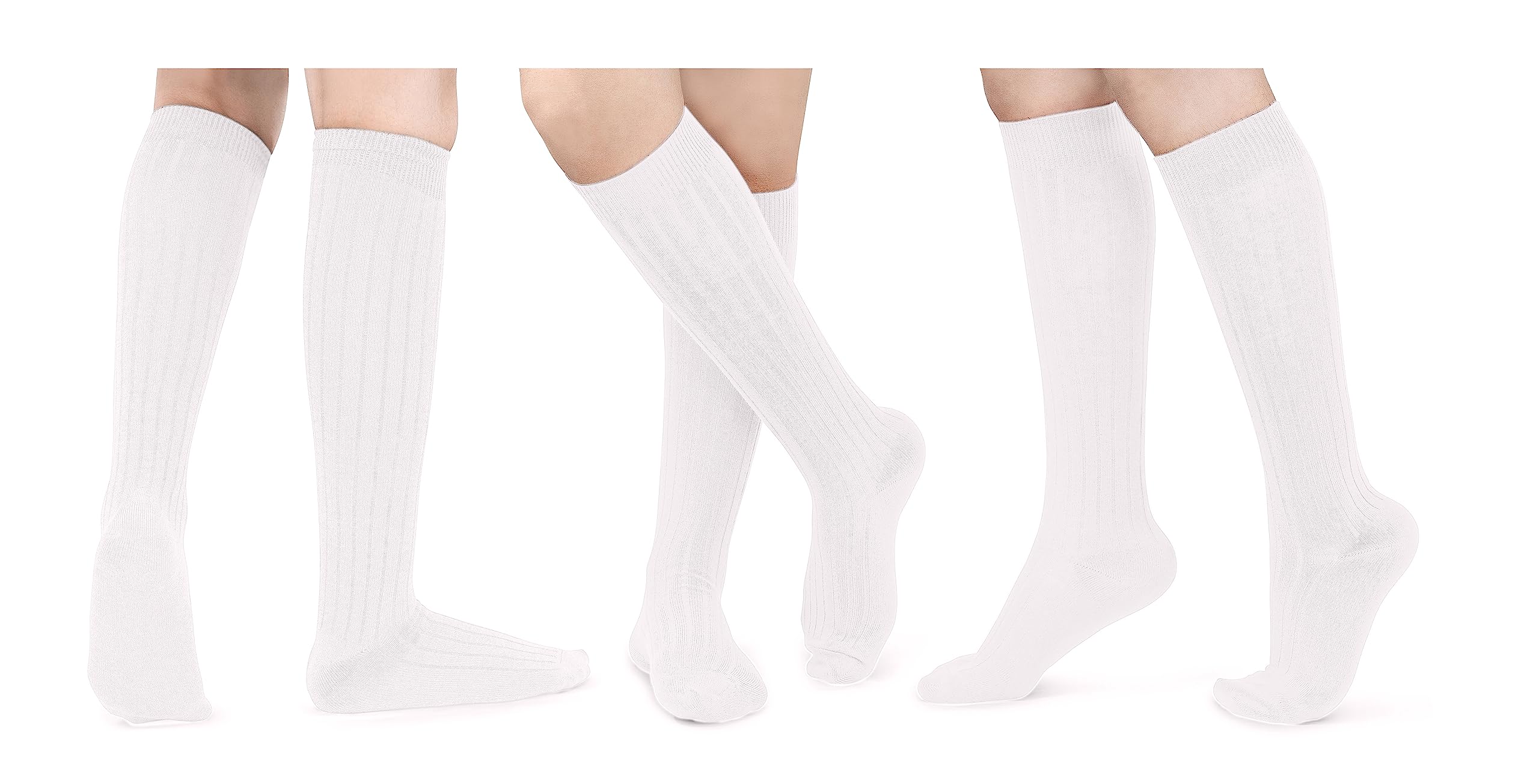 Panzy 3 calcetines largos para niñas hasta la rodilla acanalados llanos para la escuela para niñas y niños, todos los tamaños