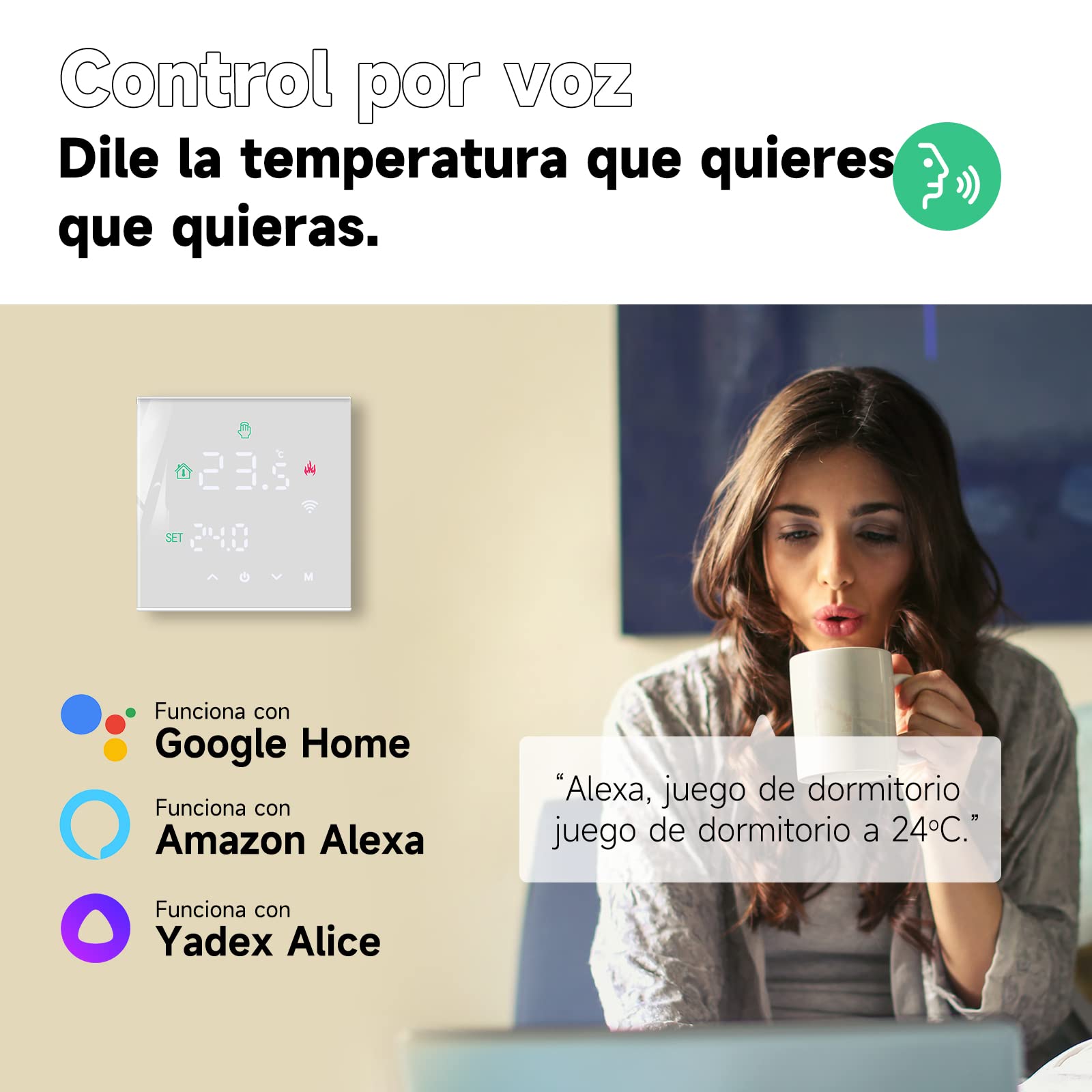 Beok - Termostato WiFi para control de calderas Tuya, termostato inteligente programable, termostatos inalámbricos digitales montados en la pared, pantalla táctil LCD, TGW60W-WIFI-WPB, color blanco