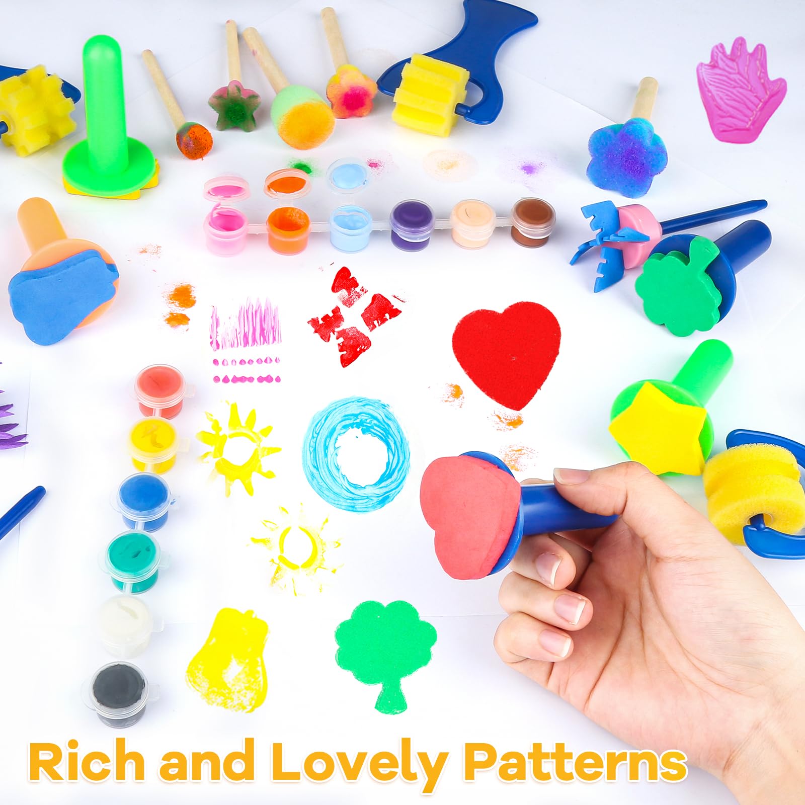 Lot 16 Pinceaux éponge Enfants UOCAI – Formes Variées, Manche Plastique, Lavables, Pour Peinture, Loisirs Créatifs, école