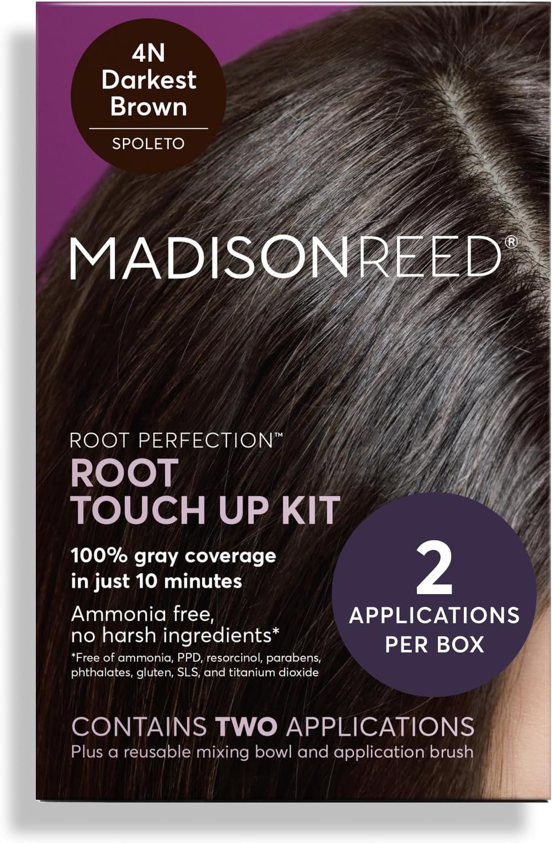 Root Perfection Root Touch Up Kit – 4N Spoleto Darkest Brown, 100% Gray Coverage in 10 Min, Ammonia-Free, 2 Applications