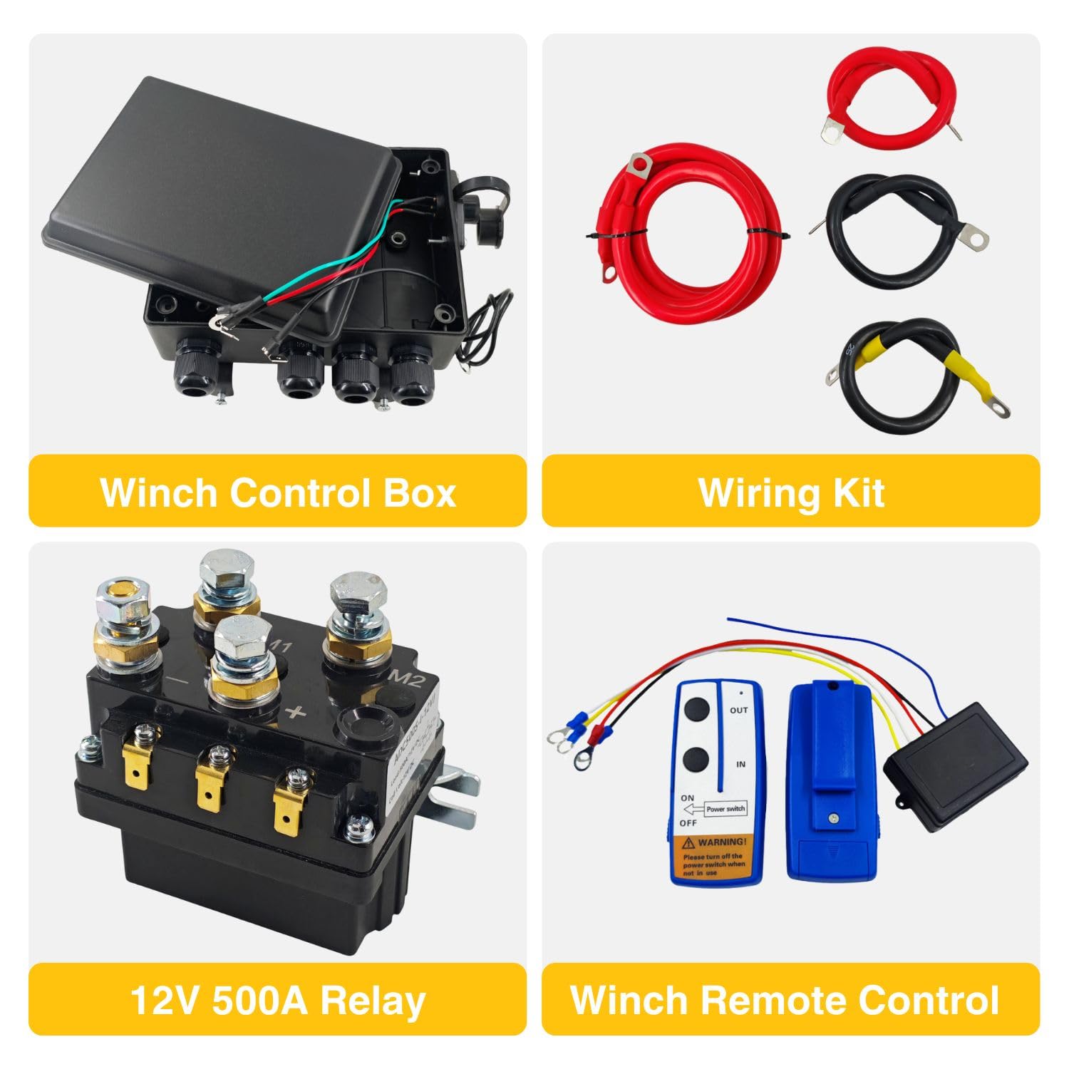 12V 500A Heavy-Duty Winch Solenoid Contactor Relay Kit with Control Box and Twin Remote Controller for 8000lbs - 20000lbs Electric ATV UTV Winches