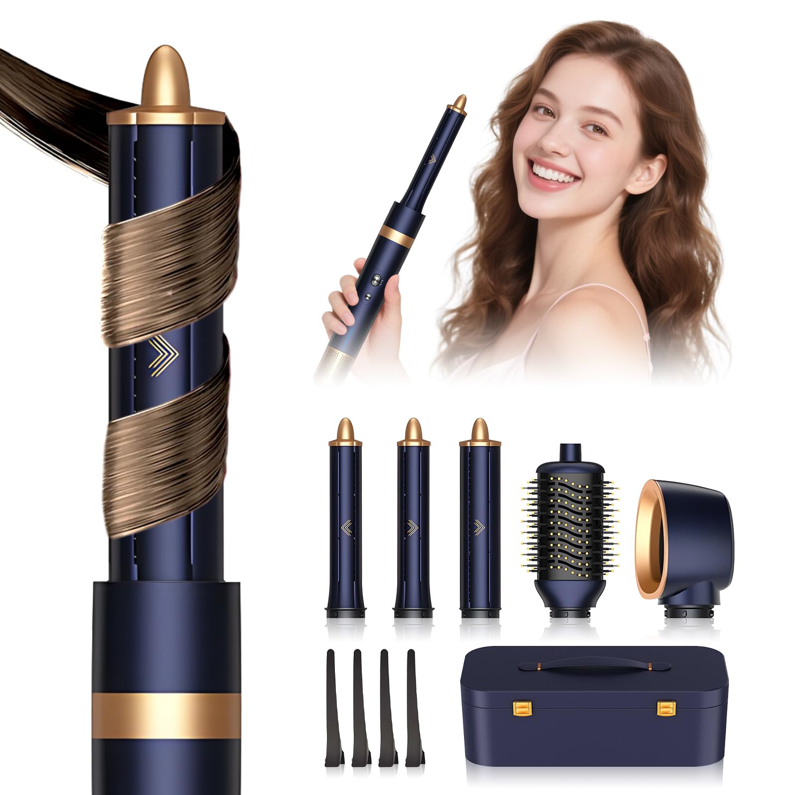 PanKers Curling Iron Wand Set Multi Curl 6 in 1 Auto Hair Curler with Thermal Brush and Interchangeable