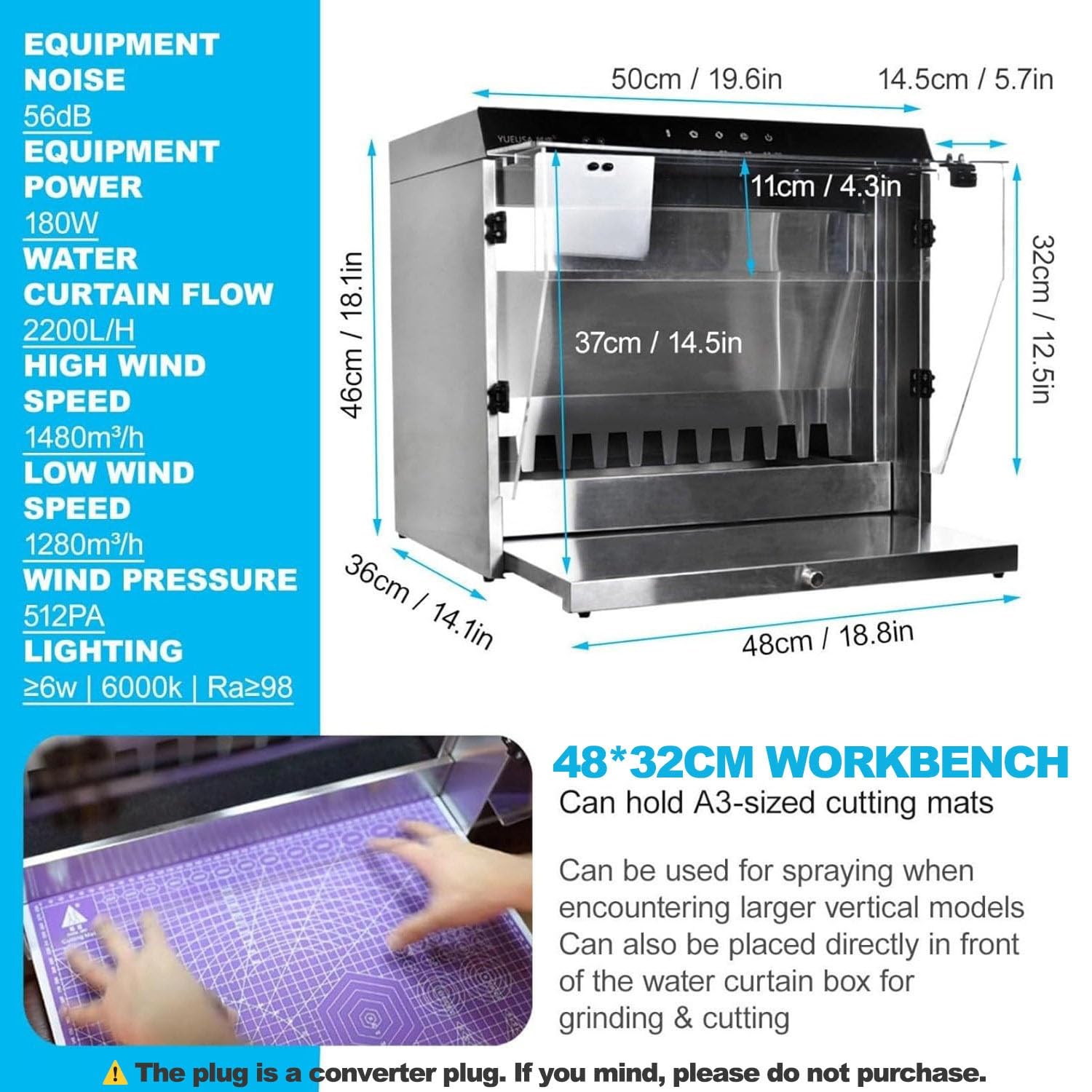 Cabina Di Verniciatura Ad Aerografo Con Cascata, Cabina Di Verniciatura Ad Aerografo Con Cascata E Luci LED a 3 Colori, Controllo Tramite Gesti E Touchscreen, Con Tubo Filtro
