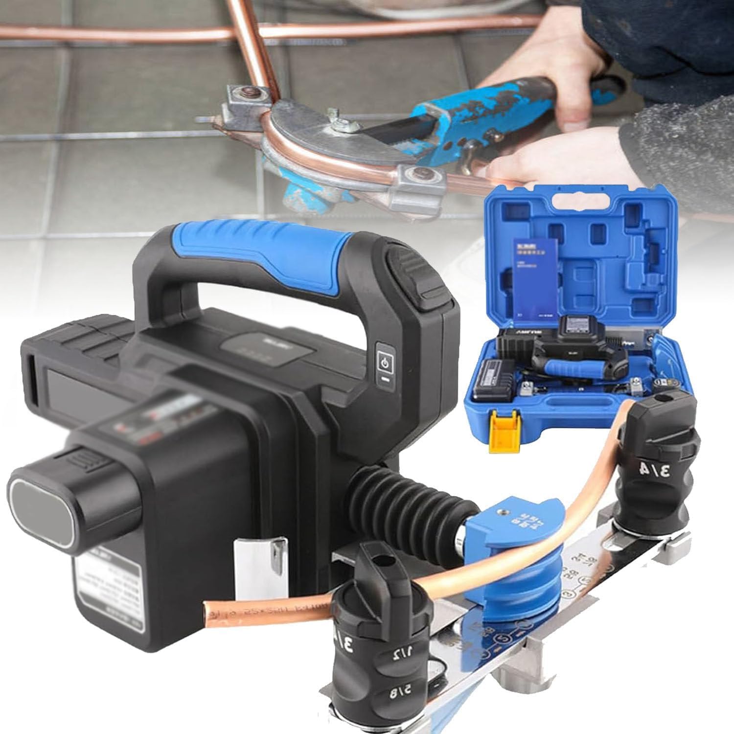 BOOZXCV 220V Electric Pipe Bender for Copper Tubes, Multi-Function Bending Machine with 7 Dies, 90° Bend Tool Kit