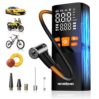 NEVERLAND Tire Inflator Portable Air Compressor - Cordless & 12V DC Air Pump for Car Tires, 150 PSI Bike Pump With Gauge, Auto-Shutoff Tire Pump for Car Bicycle Motorcycle Ball(1 Year Warranty)