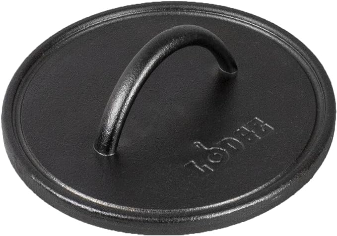Lodge Pre-Seasoned Round Cast Iron Press - Cast Iron Griddle Press for a Restaurant-Quality Sear - Unparalleled Heat Retention - Use on the Stove or the Grill - 8 Inch