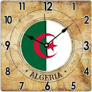 Decorative Wall Clock Algeria Flag Clocks Algeria Wall Clocks Battery Operated Silent PVC Art Clock Travel Souvenir Wall Hanging Clock 12x12in Housewarming Gift