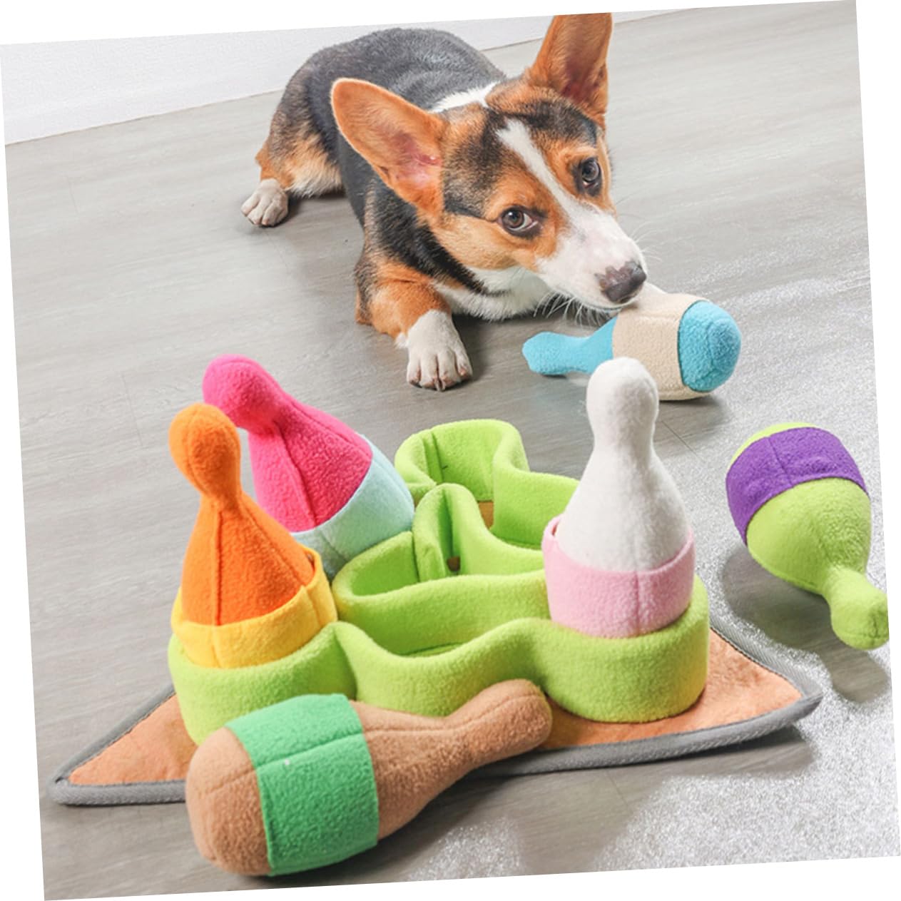 Tragbares Hundespielzeug Bowling Form aus Polar Fleece Verschleißfestes Beschäftigungsspielzeug für Welpen und Hundetraining im Haushalt