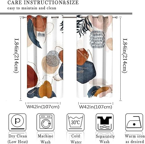 Miniatura 2 de Cortinas opacas de arte abstracto y moderno para oscurecer la habitación con ojales, hojas retro de mediados de siglo, diseño bohemio geométrico