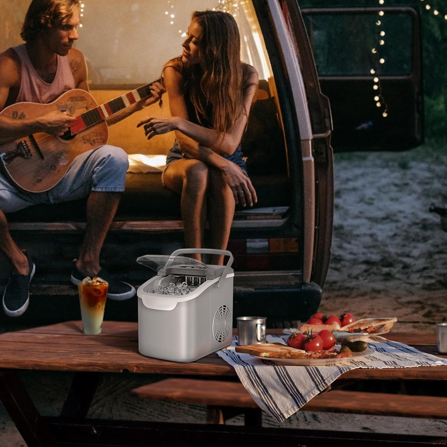 Countertop Ice Maker Machine, 8 Ice Cubes in 6 mins, 26lb/Day Bullet Ice with 2 Sizes- Portable Mini, Energy Saving & Basket/Scoop for Home/Party/Travel/Camping/Bar,Grey