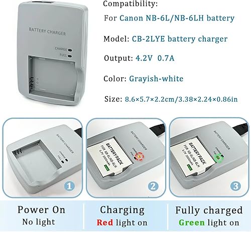 Miniatura 6 de Cargador CB-2LY para Canon NB-6L NB-6LH Batería CB-2LYE PowerShot D10 D20 S90 S95 SD770 SD980 SD1200 SD1300 SD3500 es cámara