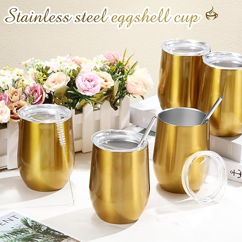 Miniatura 4 de Sieral Paquete de 40 vasos de vino aislados de 12 onzas, taza de café de vino inoxidable con tapa, popote de doble pared al vacío para empleados,