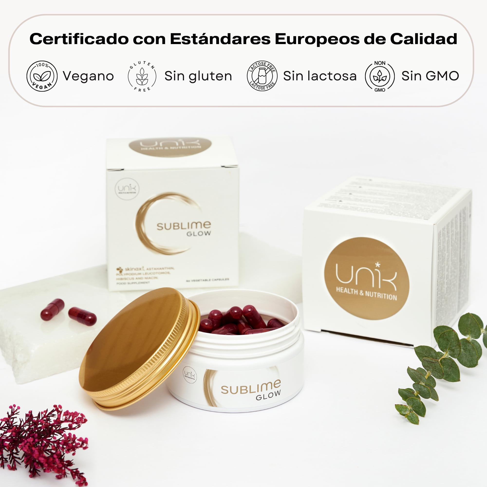 Astaxantina Cápsulas Antioxidante para Manchas de la Piel + Hiperpigmentación + Ojeras + Rojeces - Nutricosmético con SkinAx + Polypodium Leucotomos + Hibiscus + Niacinamida + Vitamina C 60 Cápsulas