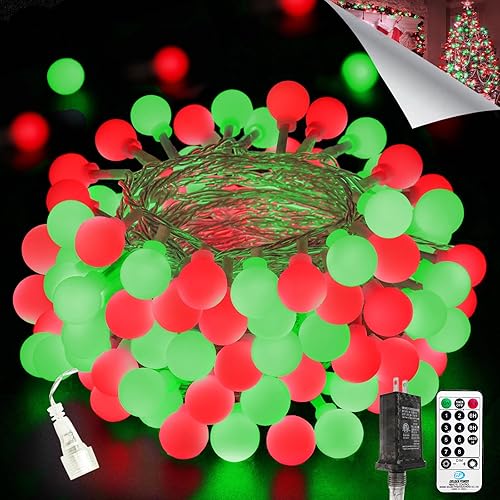 Miniatura 27 de LORRYTE Luces de Navidad conectables de 100 luces LED para exteriores e interiores - Luces de cadena globo multicolor de 43 pies con control remoto,
