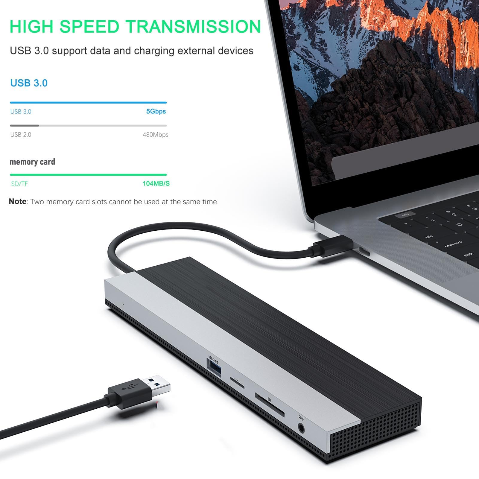 Tosuny USB C Hub, 12 in 1 USB C Multiport Adapter mit 4K@30Hz, DisplayPort, VGA, Gigabit Ethernet, 100W PD, SD/TF Kartensteckplatz, 4 USB Anschlüsse, 3,5 mm Soundbuch