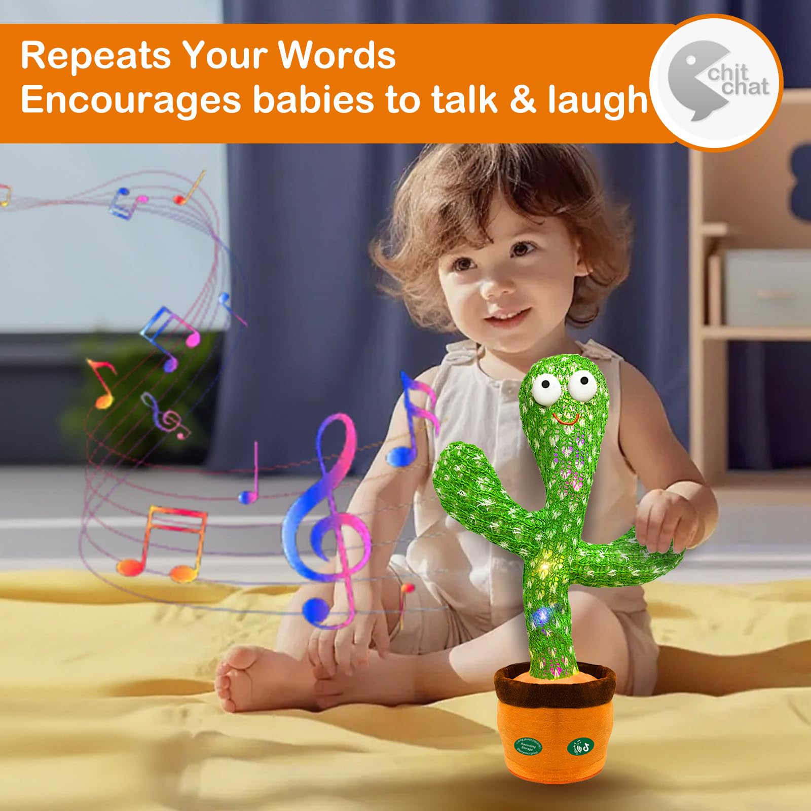 Dancing Mimicking Talking Cactus Toy,Funny Gift for Toddler 1 2 3 Year Old Boy Girl,Singing Record Repeat What You Say Light Up Baby Infant Toys 6-12 12-18 Months (Volume Adjustment)