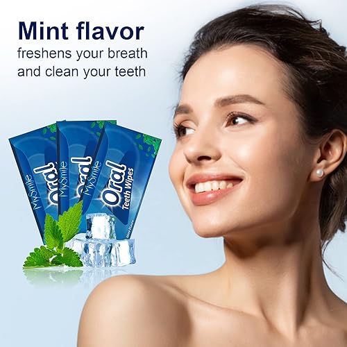 Miniatura 3 de MySmile 100 toallitas dentales cepillo de dedos de limpieza profunda toallitas dentales orales para limpieza de dientes sabor menta