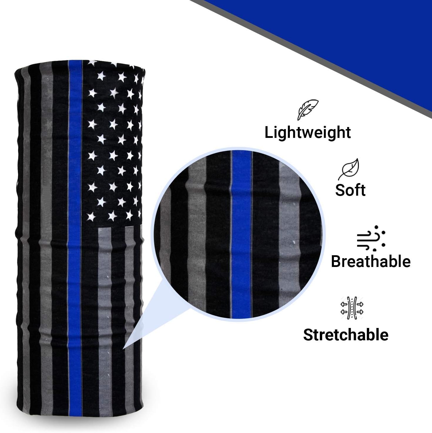 International Tie Thin Blue Line American Flag Face Mask Bandana - Soft & Breathable Material Multi-Functional Neck Gaiter, Balaclava, Sunmask or Headband (Pack of 4) - Image 4