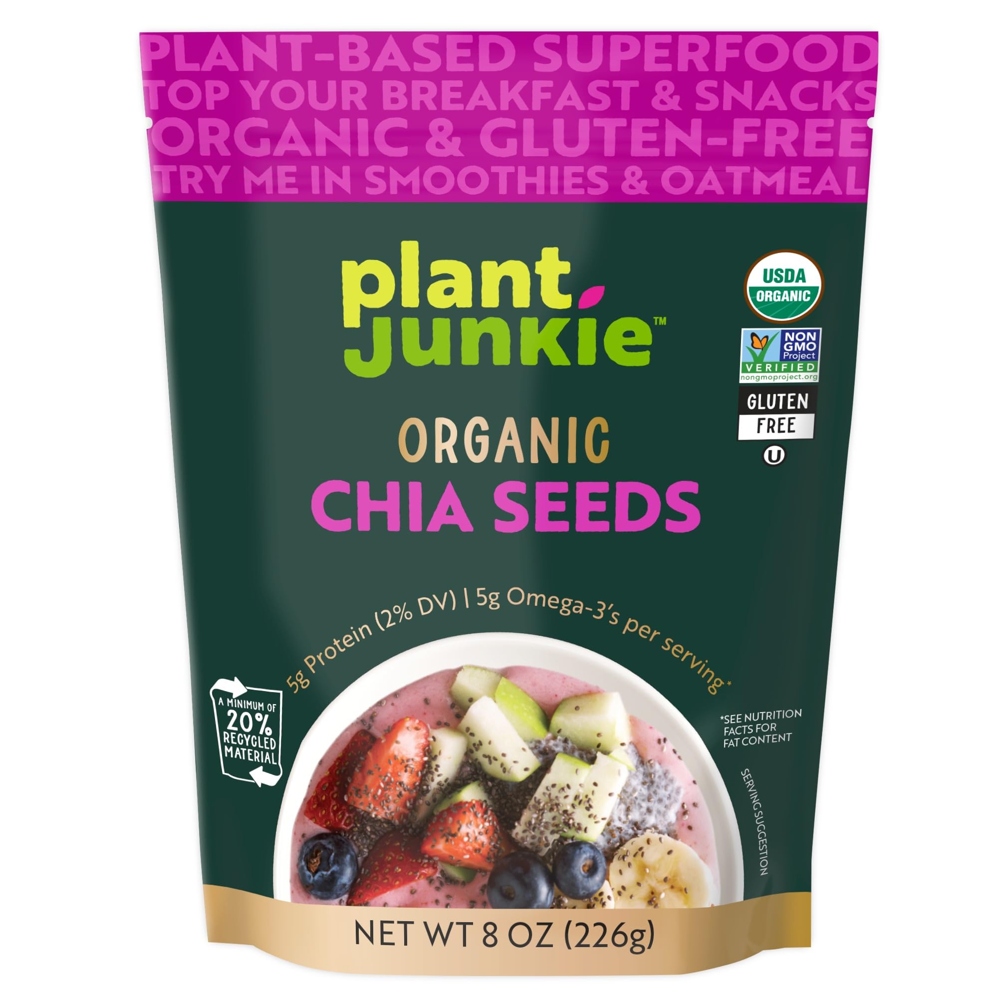 Amazon.com : Plant Junkie Organic Chia Seeds, 8oz, USDA Organic