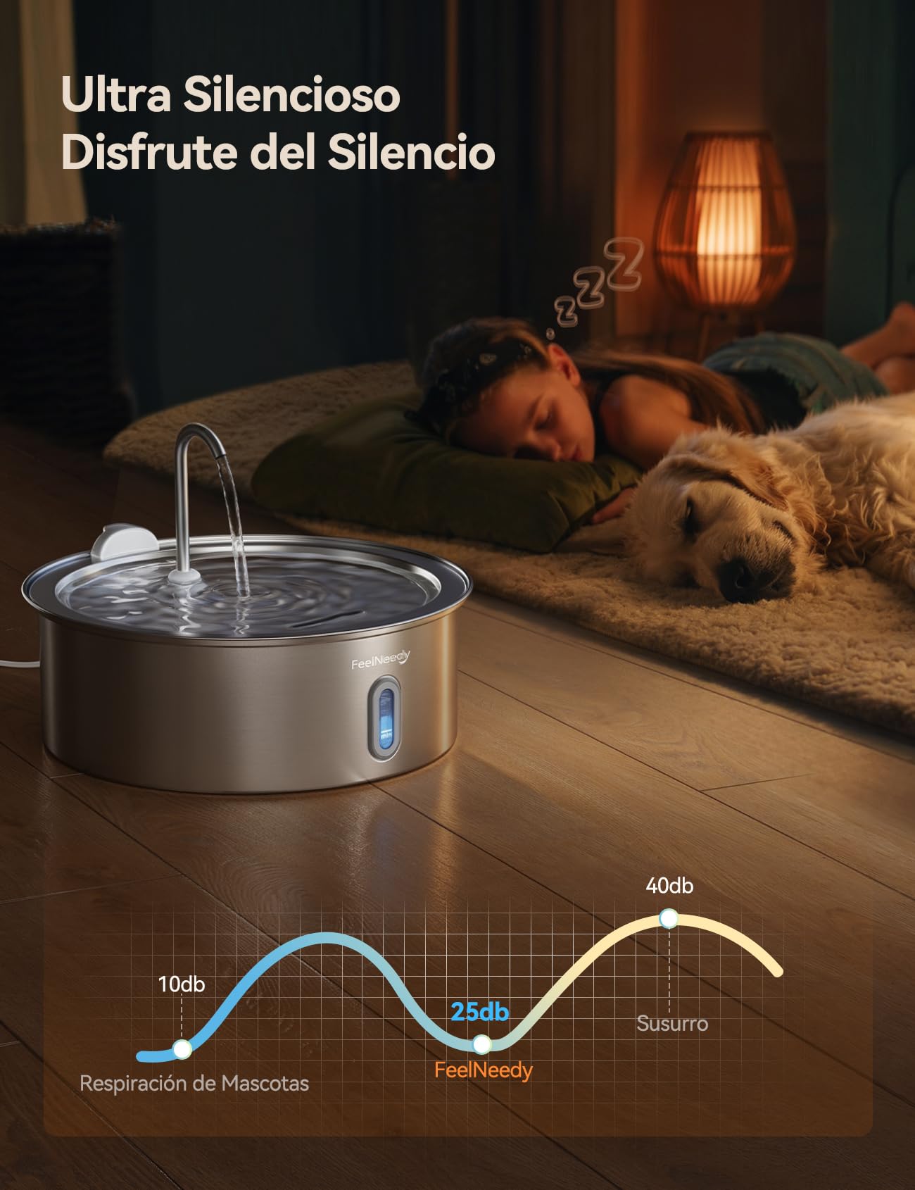 FEELNEEDY 7L Fuente para Gatos y Perros de Acero Inoxidable con 2 Filtros