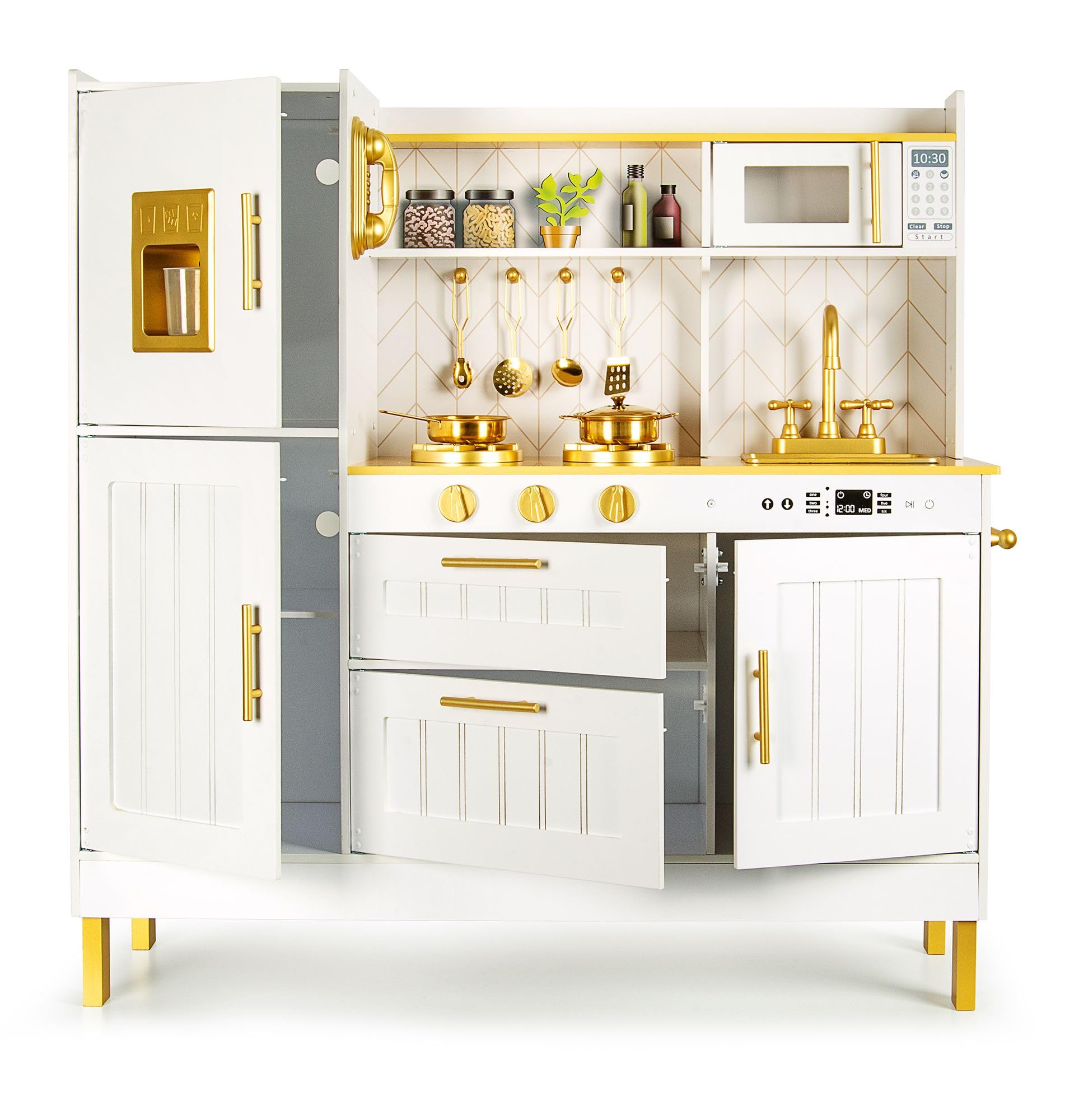 Leomark Kinderküche aus Holz Große Gold Spielküche Holzküche mit Zubehör Spielzeugküche für Kinder Küchenspielzeug ab 3 Jahren Spielspaß für Jungen und Mädchen Küchenset