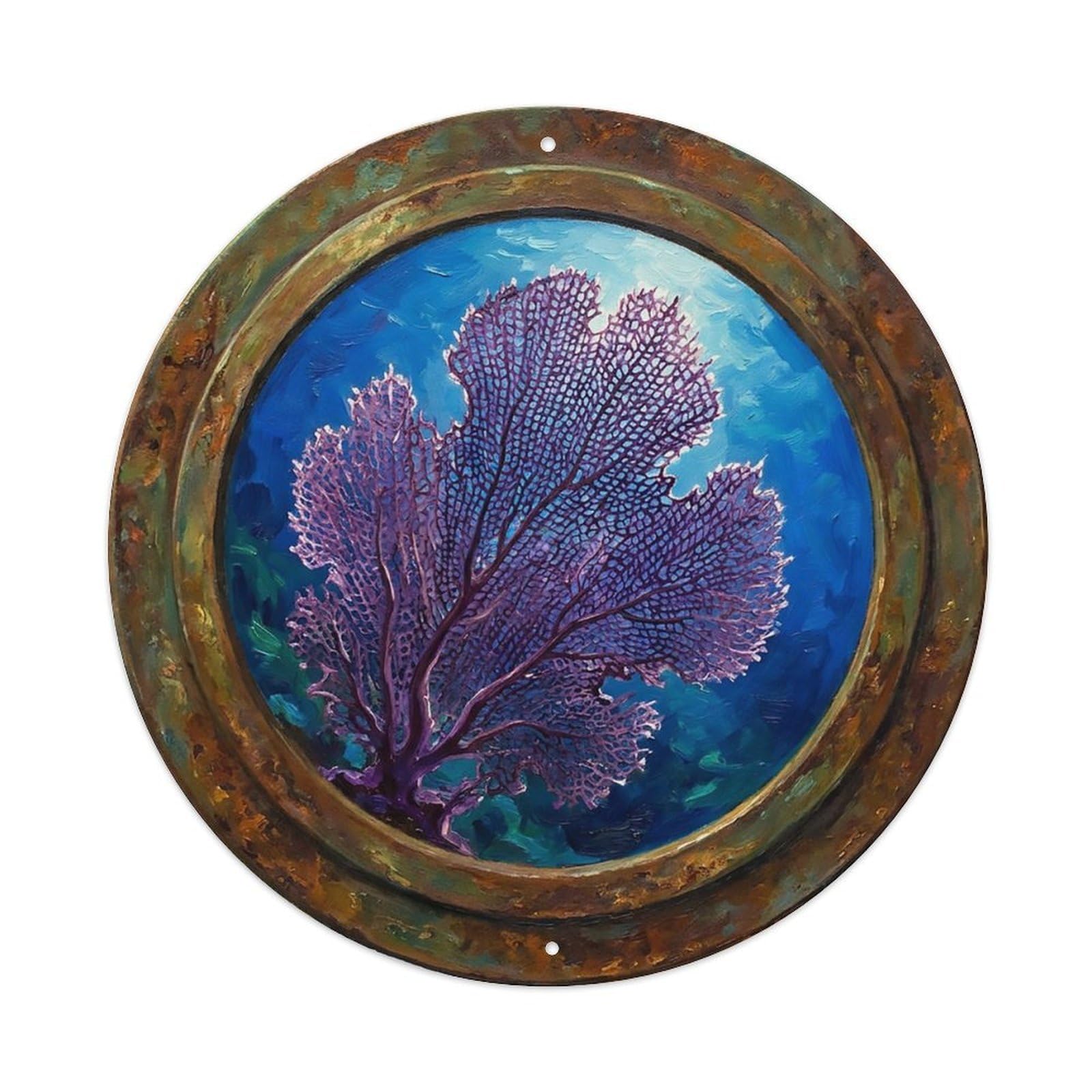 Vintage Porthole Fan Coral Ship Window Undersea Deep Sea Metal Tin Sign