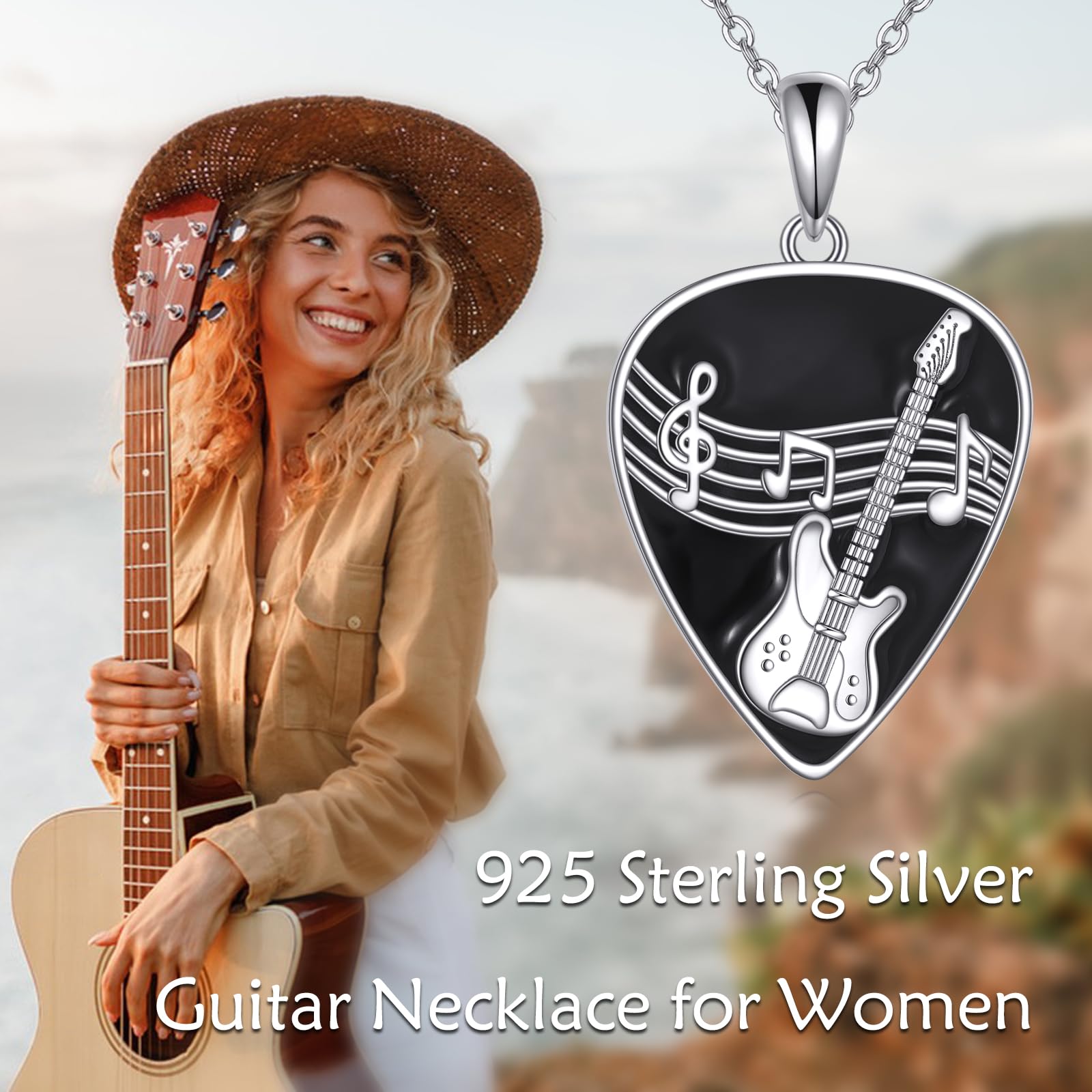 POPLYKE Collana per chitarra, in argento Sterling 925, per uomo, donna, musica ispirata, rock, regalo musicale per chitarristi, amanti della musica