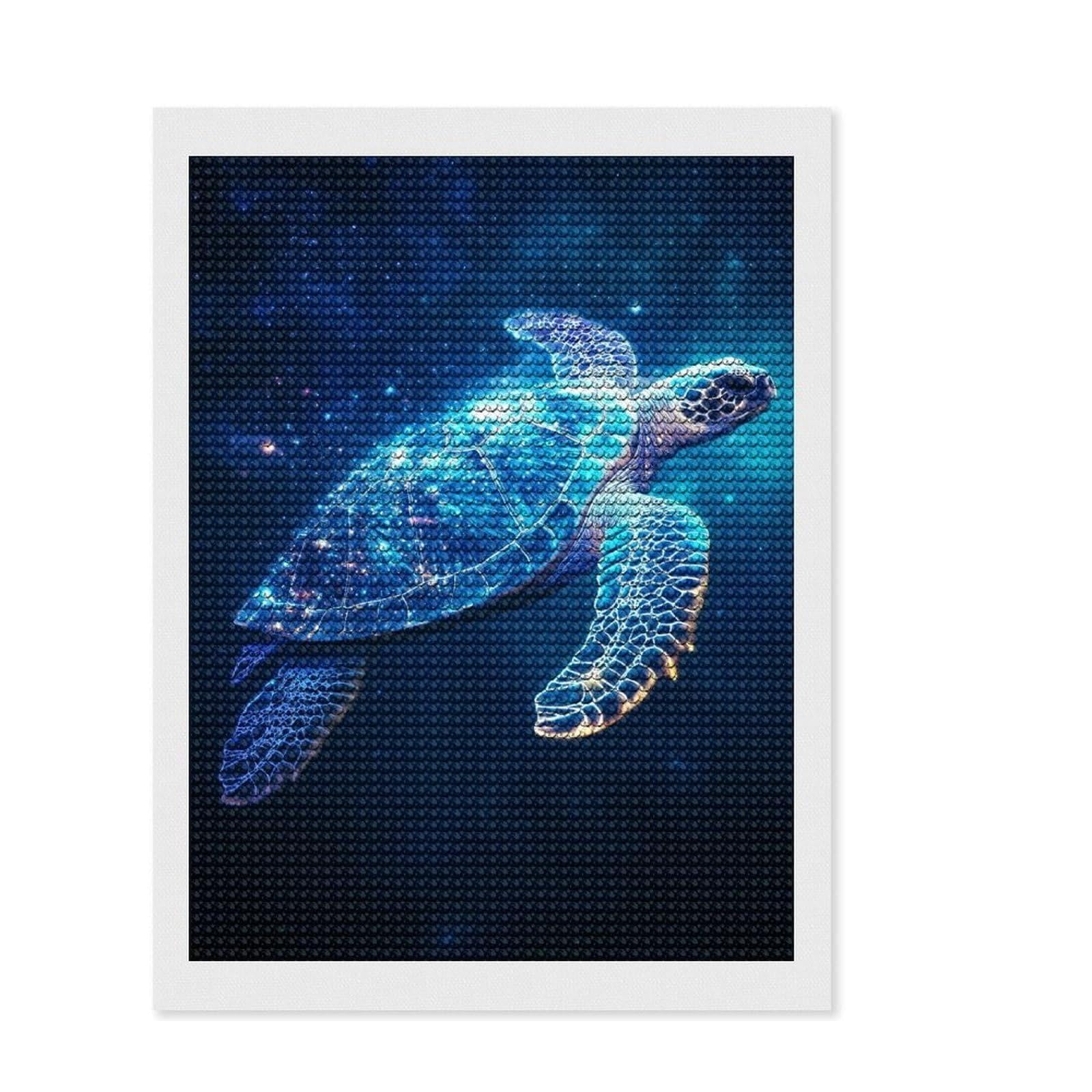 Junmoney Cosmic Sea Turtle Diamond Art Canvas 12"x16", Satisfying Creative Project, Sparkling Round Gems, Stress Relief Craft, Office Decor