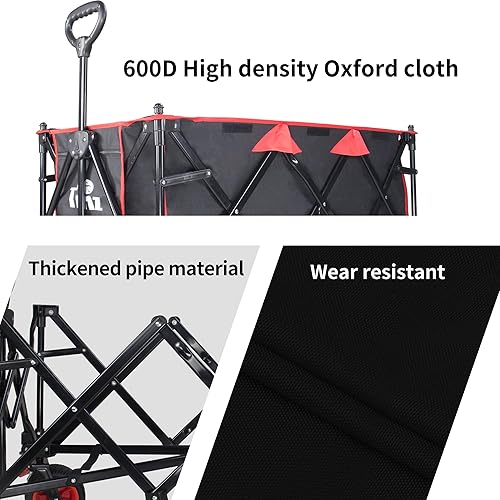 Miniatura 6 de TMZ Carro plegable plegable, carrito de jardín utilitario al aire libre, carro de campamento resistente con ruedas grandes, carro plegable para