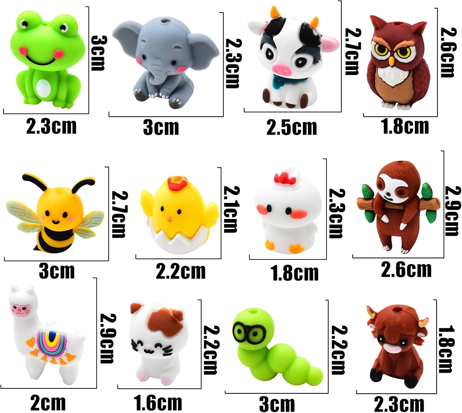 3D Animal Silicone Beads for Keychain Making, 12 PCS Silicone Focal Beads for Pen, Loose Beads for Bracelet Necklace Lanyard Jewelry and Handmade Crafts Making - Image 2