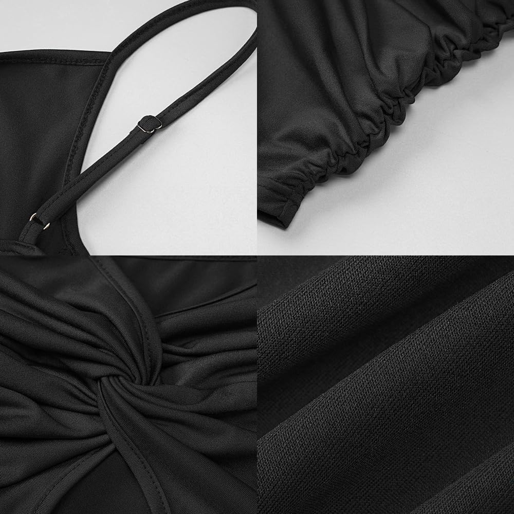 Vestito Donna Estivo Adattabilità Mini Corto Elegante Senza Manica Abito Cutout Aderente Sexy da Ragazza con Scollo Increspato