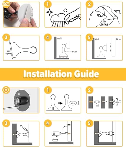 Miniatura 10 de Tope magnético para puerta, 1 paquete de acero inoxidable, potente cierre de puerta para piso de pared, resistente, sin perforaciones, adhesivo de