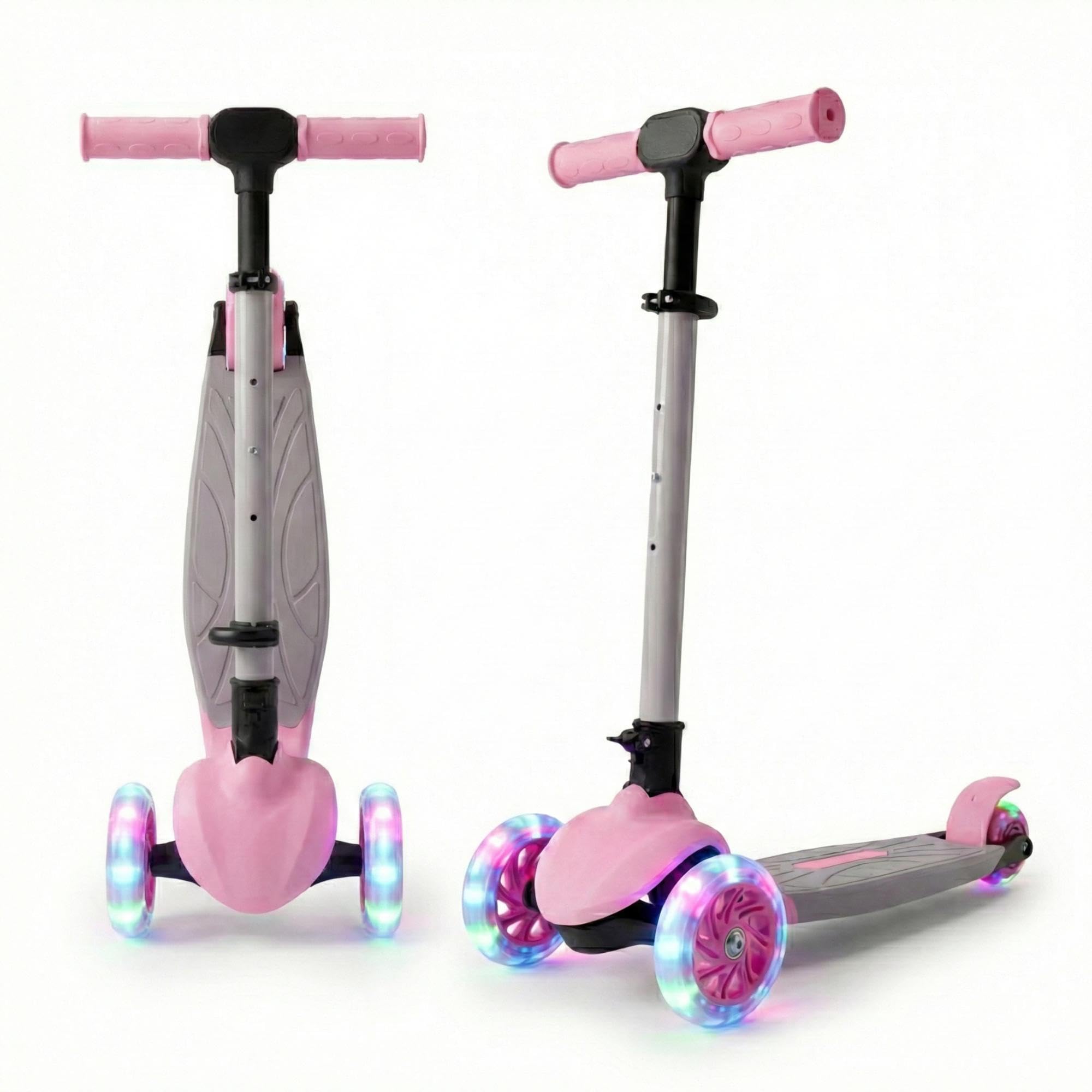 STREETJAM Zoltra LED Wheel Kids Kick Scooter 3–12 Years, LED Light Wheels, BIS Approved, Lean-to-Steer Control, Extra Wide Deck, Vibrant Two-Tone Design, Up to 50 kg Load (Baby Pink with Grey)