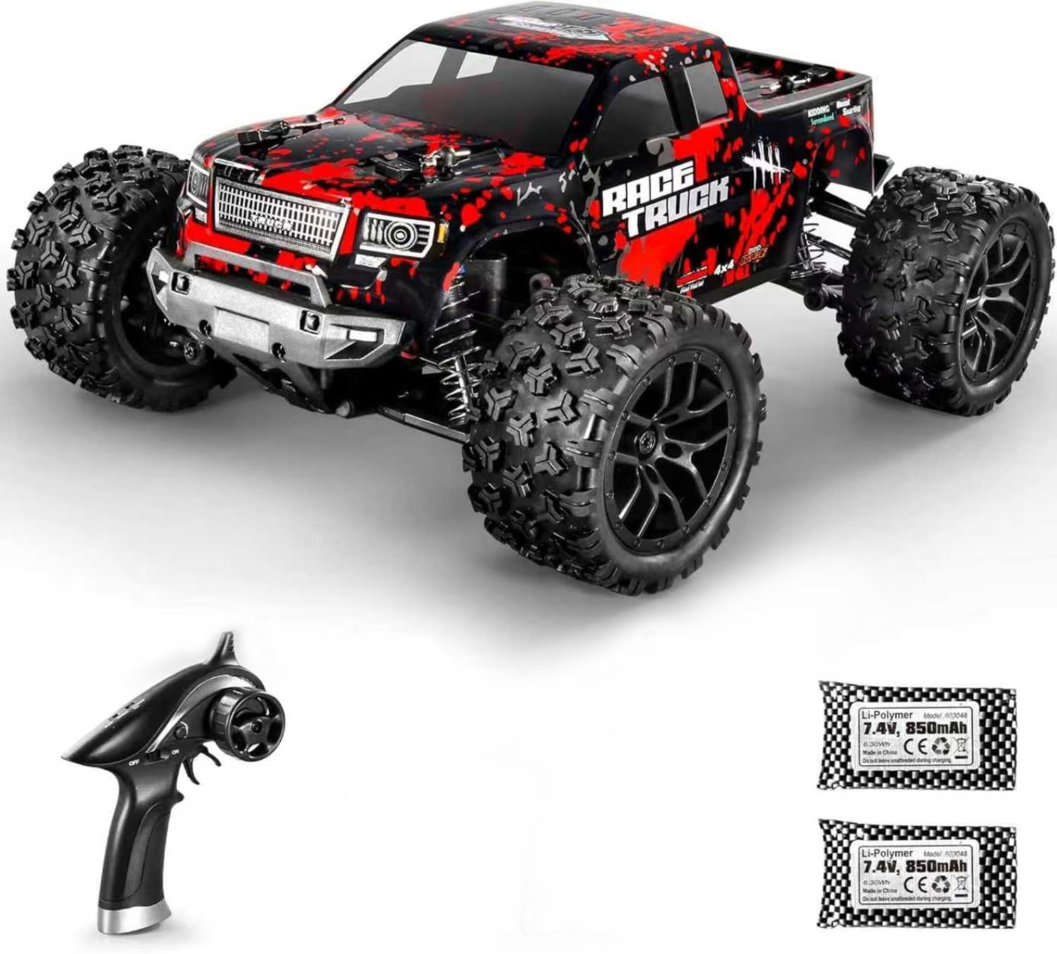 HAIBOXING 1:18 Scale All Terrain RC Car 36KM/H High Speed, 4WD Electric Vehicle,2.4 GHz Radio Controller, Included 2 Batteries and A Charger,Waterproof Off-Road Truck (Red)