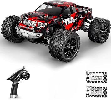 HAIBOXING 118 مقياس جميع التضاريس RC سيارة 36 KM/H عالية السرعة، 4 WD مركبة كهربائية، 2.4 GHz راديو المراقب المالي، وشملت 2 بطاريات وشاحن، ماء شاحنة على الطرق الوعرة الأحمر