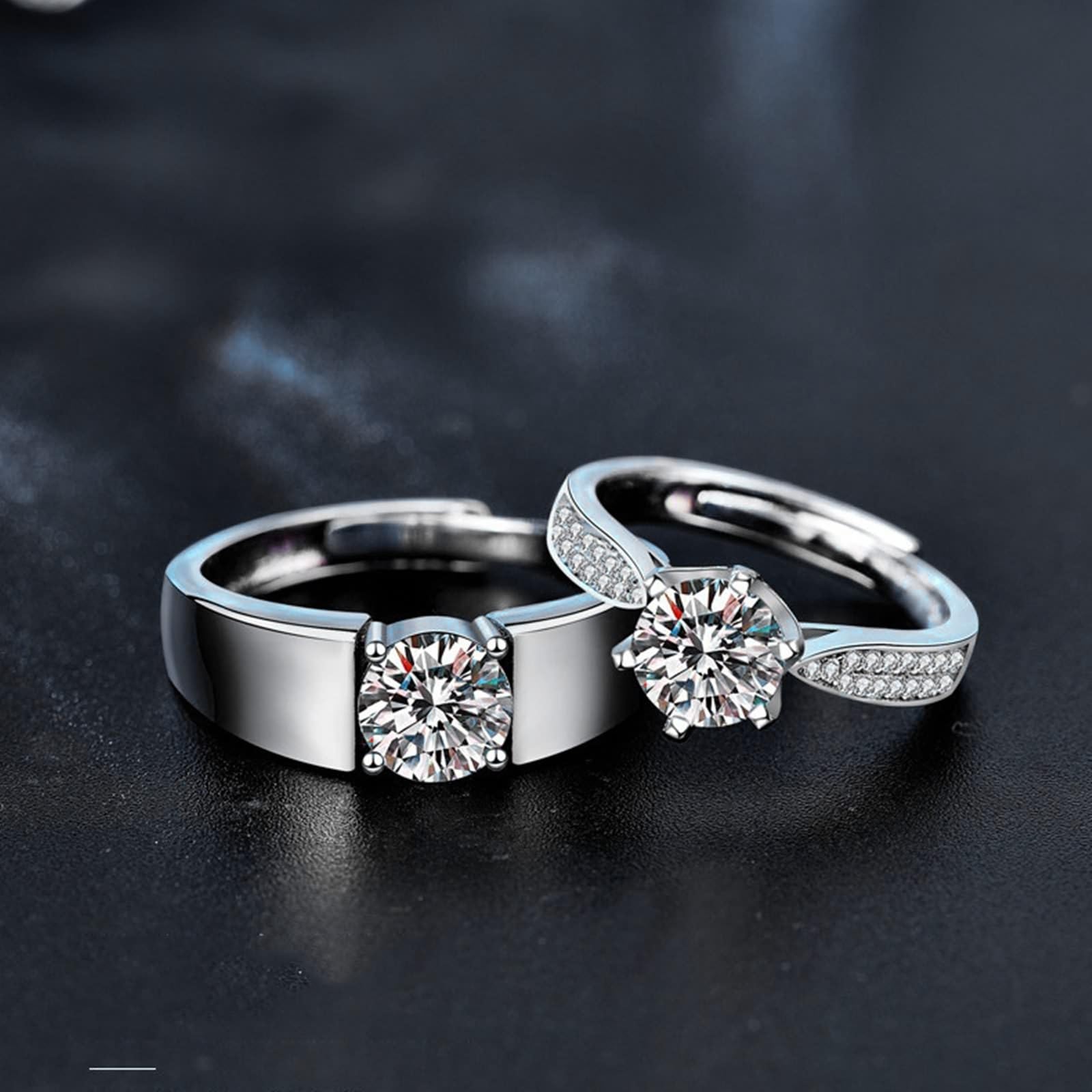 Anelli di Matrimonio Coppia, Anello con Incisione Personalizzata Regolabili Argento 925 Anello a Fascia Semplice con Moissanite
