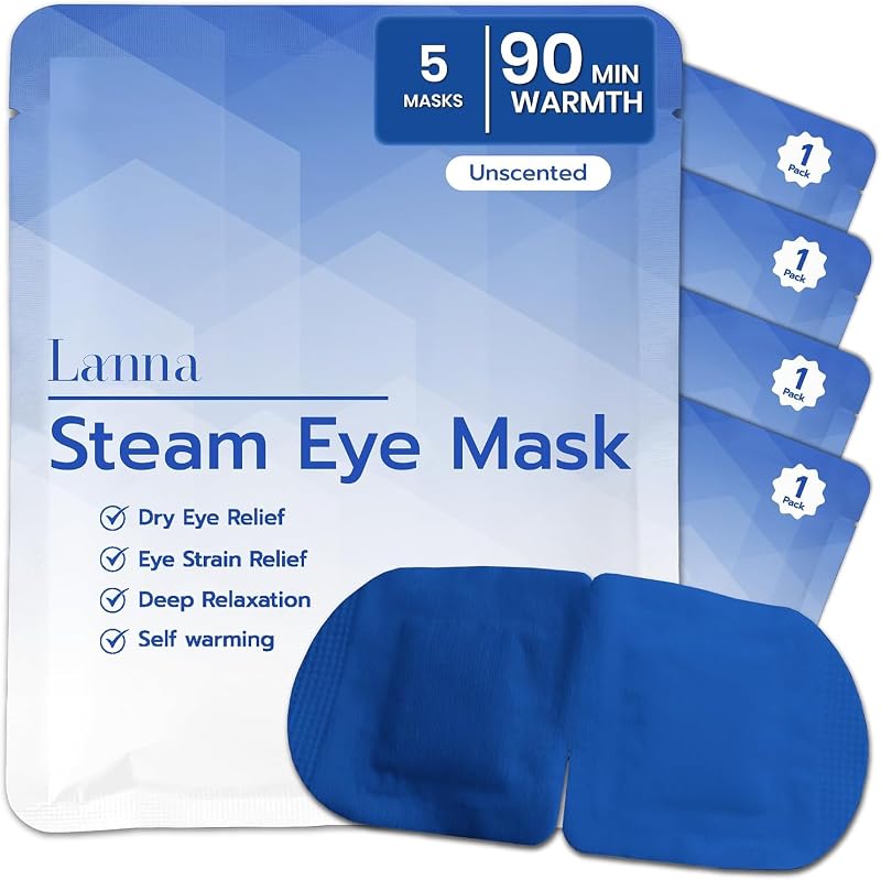Máscara térmica para os olhos LANNA, descartável, azul sem fragrância, pacote com 5