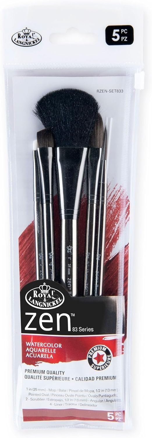 Royal and Langnickel Zen 5 Piece Watercolour Mop Variety Paint Brush Set