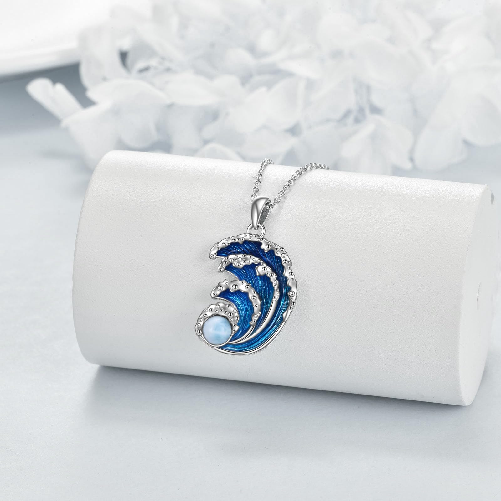 AXELUNA Onda collana in argento Sterling con ciondolo a forma di onda dell'oceano collana gioielli da spiaggia collana girocollo per donne uomini regali di Natale, 29.5mm x 17.2mm, 20-Zoll-Kette