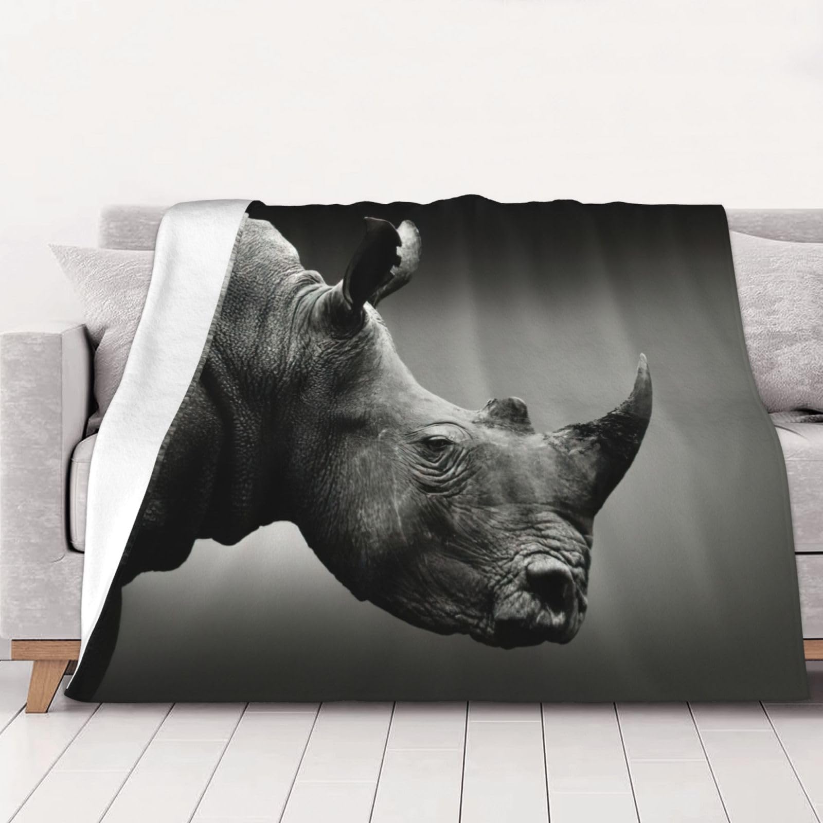 Couverture en flanelle rhinocéros jeté de lit imprimé